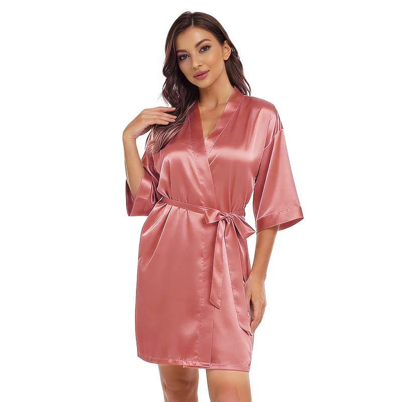 Image of Women's Bride Bridesmaid Robes Short Satin One Size Silver Rhinestones Wedding Party Getting Ready Sleepwear
