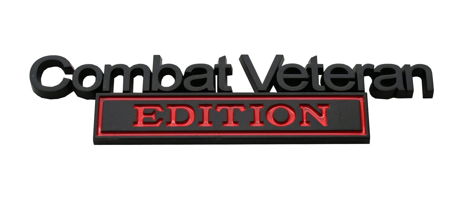 1pc Combat Veteran Edition Emblems 3D Raised Decals Exterior Truck Stickers Fender Veteran Badges Replacement for F150 F250 F350 Chevy Silverado 1500 2500 Chevrolet C10 C15 (Black Red)