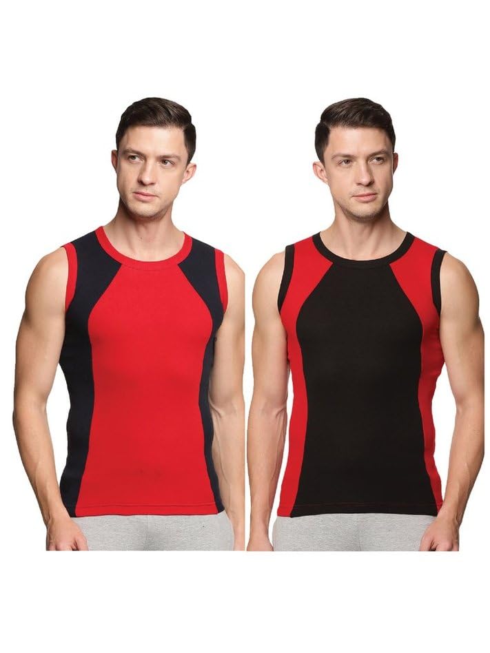 Image of Genx Men's Super Combed Cotton Gym Vest with Sports Style (Pack of 2) (Color May Vary)