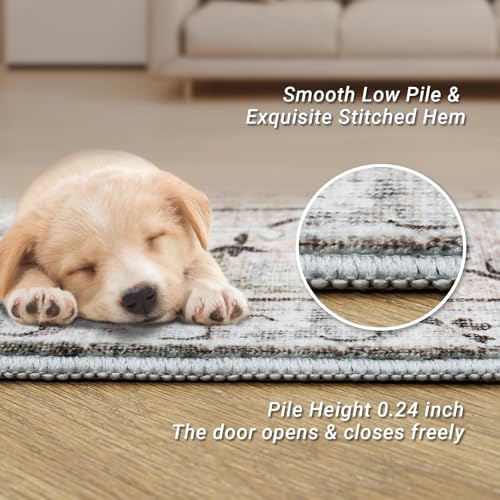 Madane 6x9 Area Rugs for Living Room, Stain Resistant Washable Rugs, Non-Slip Backing Area Rug, Vintage Home Decor Rug for Bedroom (Ivory/Brown, 6'x9')