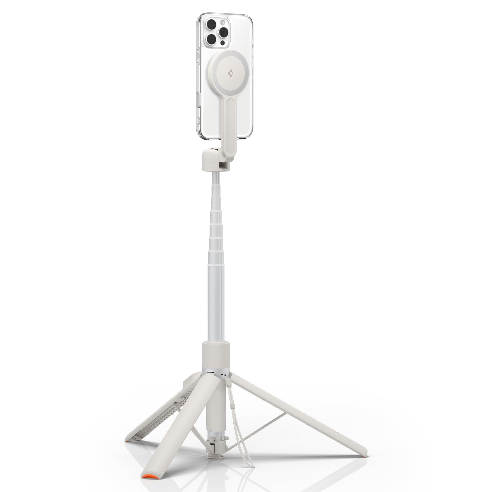 Spigen Trípode One Push S581W, Palo para Selfies de 168,5 cm con Apertura automática, Compatible con MagSafe, Bluetooth 4.2 Compatible con iPhone, Galaxy, Pixel, Xiaomi, OnePlus y más - Dune Beige