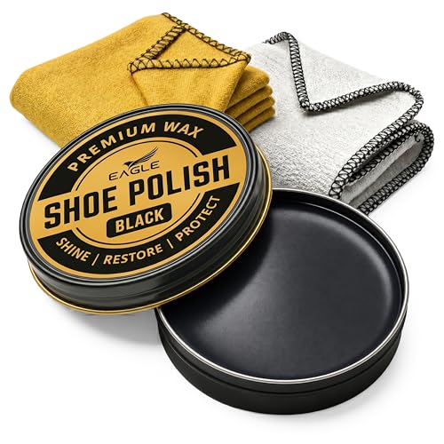 Eagle Black Shoe Polish Wax – Premium High-Gloss Shine & Leather Conditioner – Restores Color, Covers Scuffs, Nourishes & Protects – For Black Leather Shoes, Boots, Belts, Bags – 3-Piece Kit
