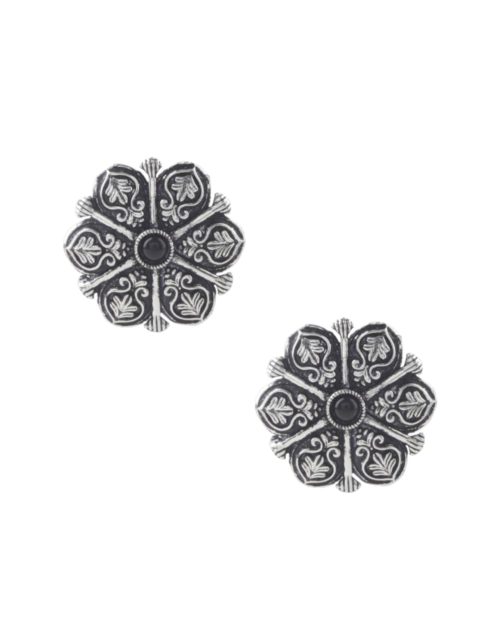PLUS® Silver Oxidized Traditional Studs Earrings for Girls | German Silver Oxidized Tops Earrings Set | Birthday & (Black)-image-47