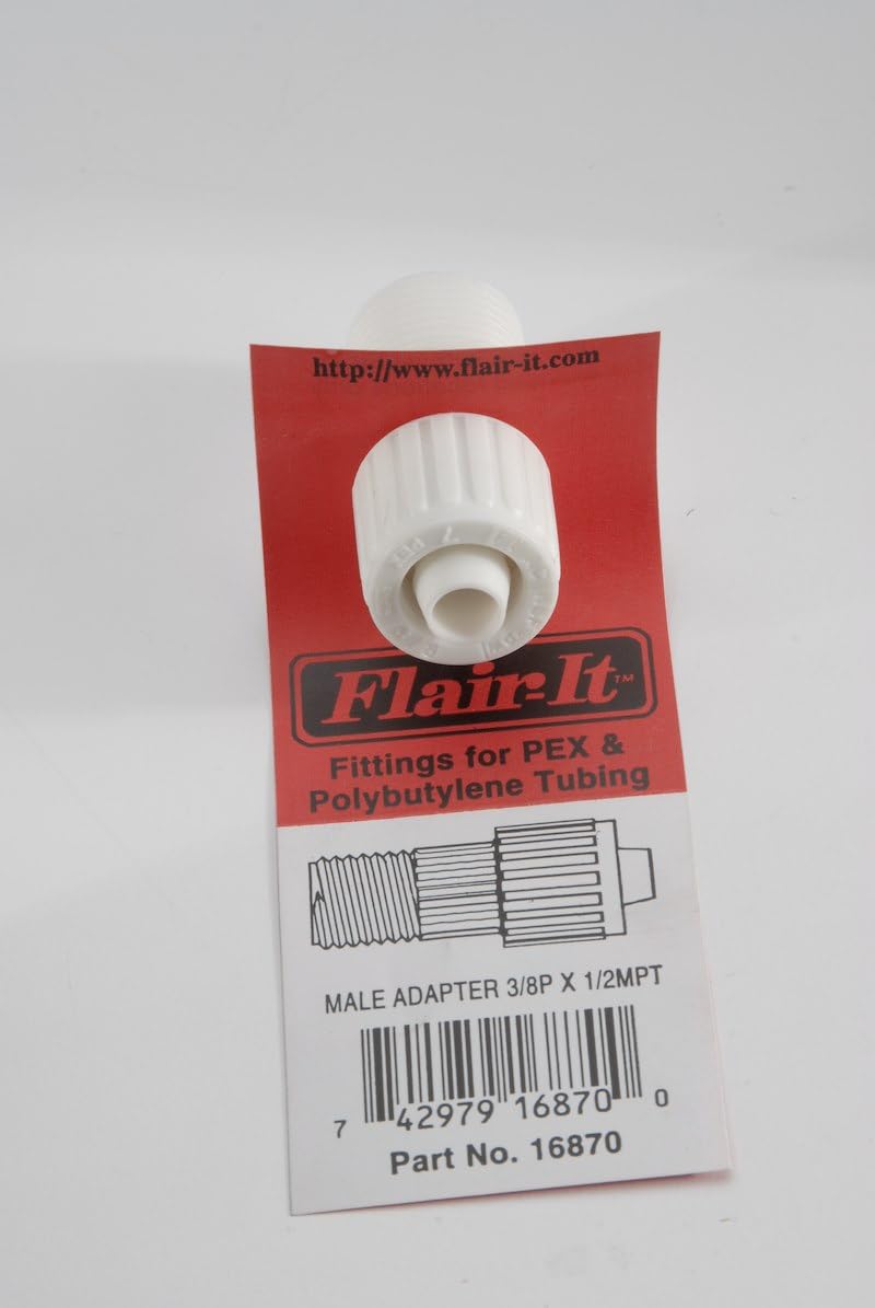 Fresh Water Fitting Flair-It Adapter 3/8 Inch PEX x 1/2 Inch Male Pipe Thread Straight White Plastic Single With Barcoded