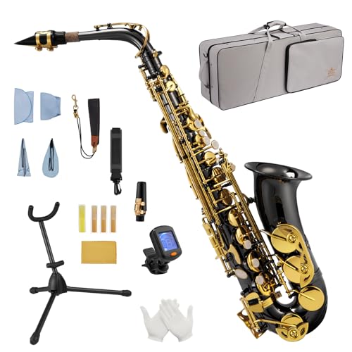 STRICH Kit de saxophone alto pour débutants, comprenant une sangle de cou, un bec et des anches, destiné à la pratique à la maison ou dans un orchestre...