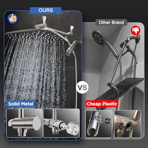 Image of Veken 11.8 inch Rain Shower Head with Handheld, High Pressure Handheld Shower with Multi Spray Modes, Rainfall Combo with Metal Extension Arm, Detachable Dual Showerhead, Bathroom Decor, Starlight