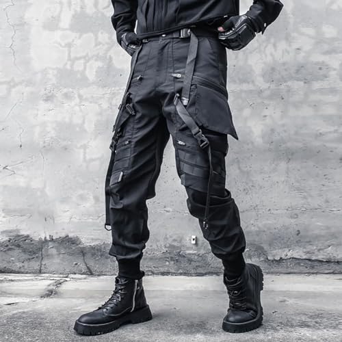 Multiple Pockets Punk Jogger Pants Men Streetwear Cargo Pants Black Tactical Techwear Male Hip Hop Trousers Ribbon3