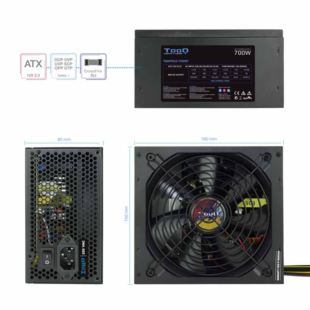Tooq TQAPOLO-700SP zasilacz ATX 700W z aktywnym PFC, kolor czarny