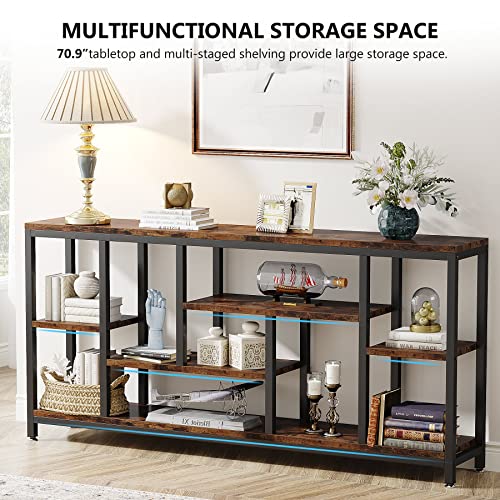 Tribesigns Console Sofa Table, 70.9 inch Extra Long Table Behind Couch with Storage Shelves, 3-Tier Industrial Narrow Entryway Hallway Accent Table for Living Room, Rustic Brown - image 5