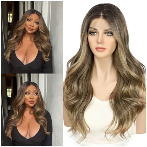 Sapphirewigs Brown Lace Front Wig 13x4 Synthetic Wigs Body Wave Brown Lace Front Hair Pre-plucked Daily Wear Party Christmas Date 22 inch - Image 2