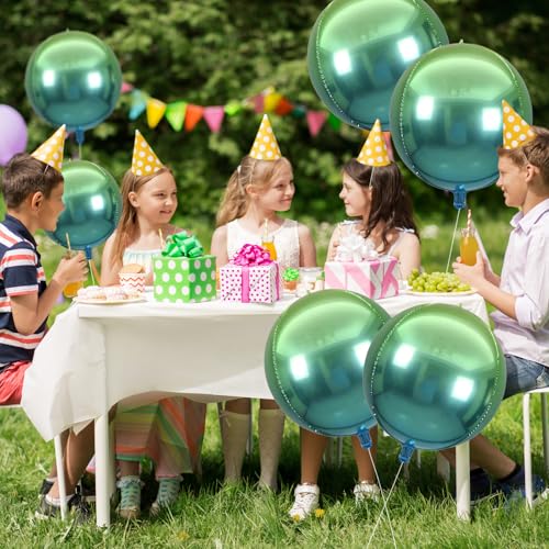 Image of Round 4D Green Mylar Balloons - 22 Inch, 6 Pack | Metallic Green Balloons for Halloween Decorations