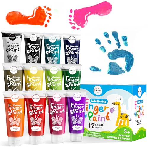 Art+soul Super Washable Finger Paint, 2 OZ x 12 Colors, Non-Toxic...