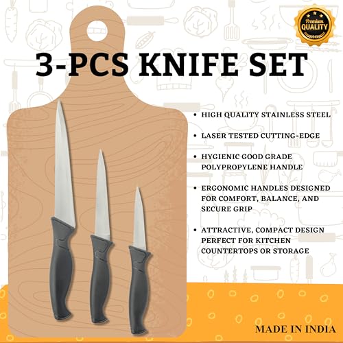 Image of Stainless Steel 3 Pieces Professional Knife Set | Chef Knife Set | Non Slip Handle | Knife Set for Kitchen, Home, Hotel Purpose