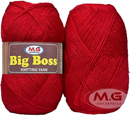 Image of M.G ENTERPRISE Bigboss Candy Red (200 gm) Wool Ball Hand Knitting Wool /Art Craft Soft Fingering Crochet Hook Yarn, Needle Knitting Yarn Thread dye OO