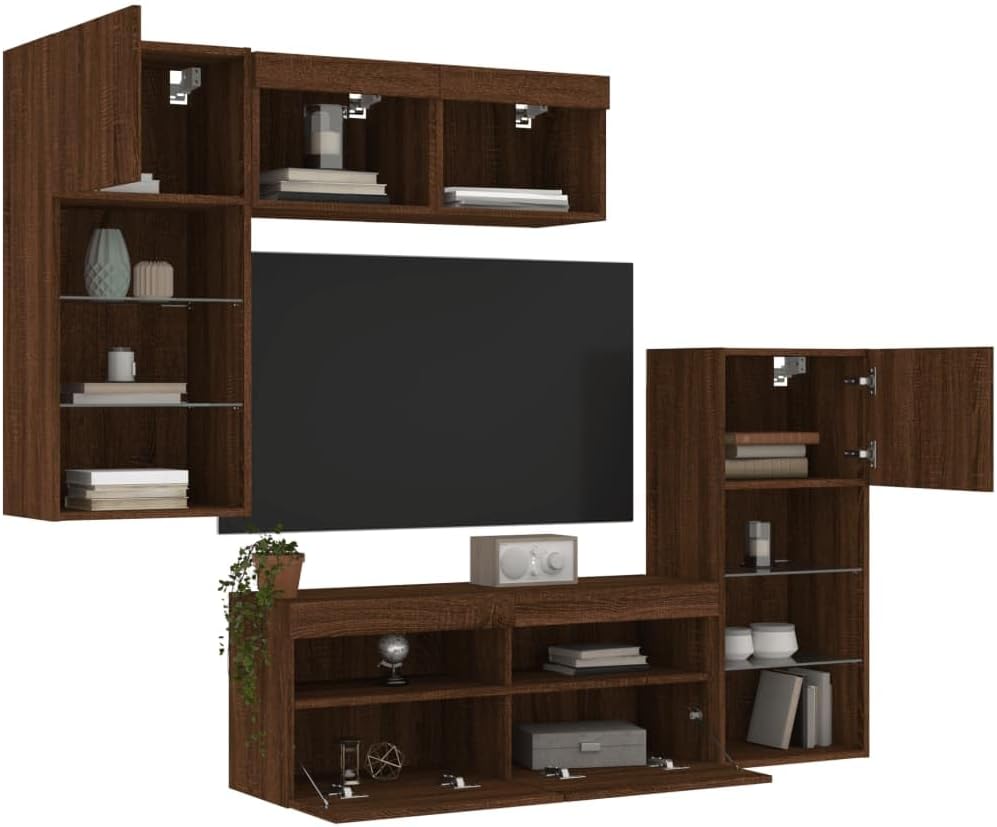 QJBSAVVA 5Piece Wall Unit, TV Table, TV Highboard, TV Board, Sideboard