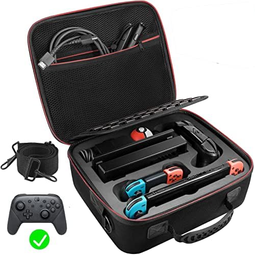 VORI Carrying Case for Nintendo Switch/Switch OLED Model (2021), Hard Travel Storage Protective Case with Handle and Shoulder Strap for Pro Controller, Poke Ball Plus and Switch Accessories, Black