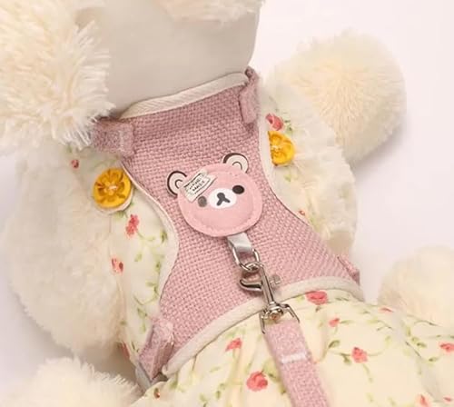 Kit Coleira Peitoral e Guia Ajustavel Tamanho G + Rasqueadeira Autolimpante Rosa para Gatos e Cachor