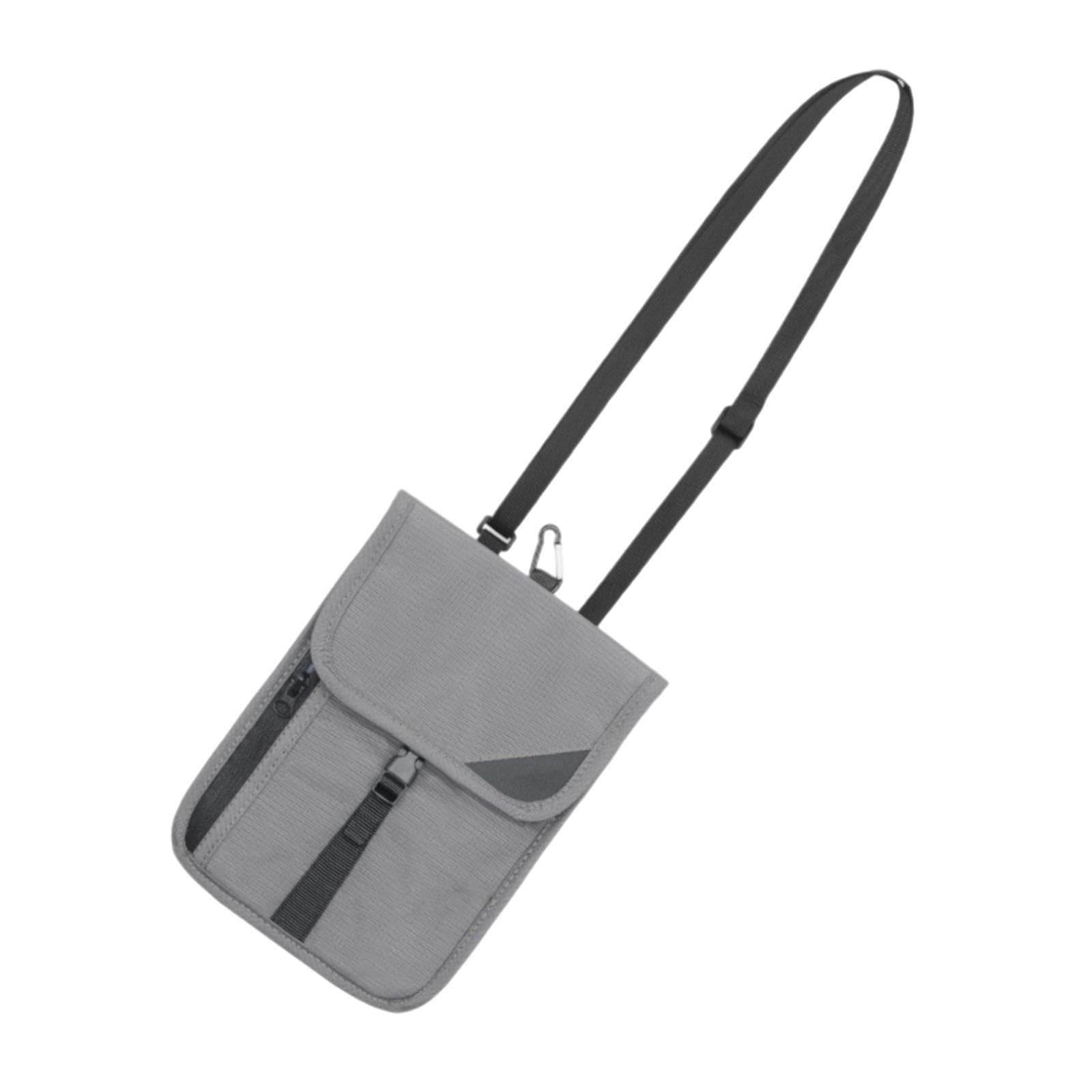 Qianly Pochette de Cou Pochette Passeport Sac Bandoulière Sécurisé en Polyester avec Poches Multiples et Boucle Pratique Adapté aux, Gris FoncÉ