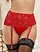 ohyeahlady Mesh Plus Size Garter Red Belts with Vintage Straps Clip Clasp for Stockings Lingerie with G-String M-L