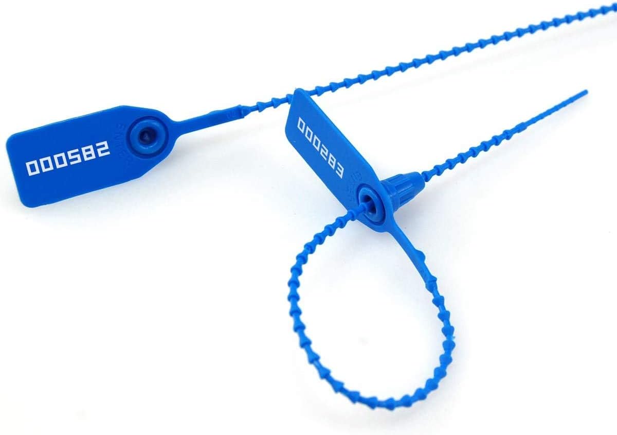 100 PlasticTamper Seals, Zip Ties for Fire Extinguishers Pull Tite Security Tags Numbered Disposable Self-Locking Tie 250mm Length(Dark Blue)