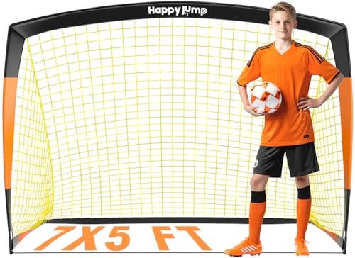 Happy Jump Fußballtor 3x2.2FT, 4x3FT, 5x3.6FT, 7x5FT Pop-Up Fußballtraining für den Garten (7x5 FT- Schwarz Orange) -1 PC