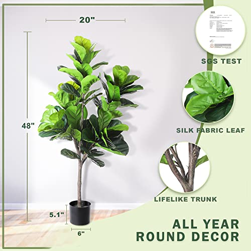 Lyerse 4Ft Fiddle Leaf Fig Tree Artificial In Plastic Nursery Pot, Faux Ficus Tropical Plants Fake Fig Tree With 68 Leaves, Artificial Trees For Office House Living Room Home Decor Indoor #TOP1