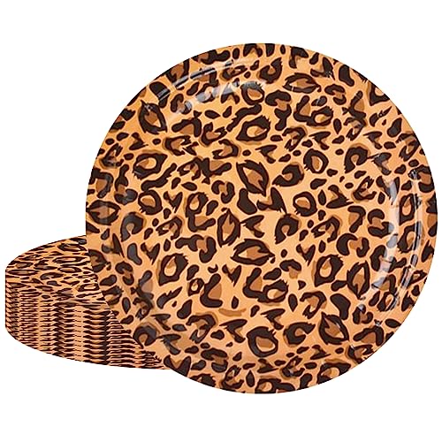 16 Stück 17,8 cm Safari Leopard Tierdruck Dessert Pappteller Einwegteller Zoo Tierdruck Party Pappteller Leopard Texture Theme Paper Plates für Babyparty Leoparden-Themen-Geburtstagsfeiern Dekoration