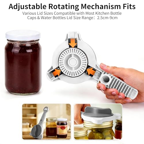New 4-in-1 Retractable Jar & Bottle Opener, Adjustable Stainless Steel Lid Remover with Non-Slip Grip for Seniors, Multi-Functional Jar Opener with Ergonomic Handle for Kitchen Jars Cans Bottles(Gray) — view 3