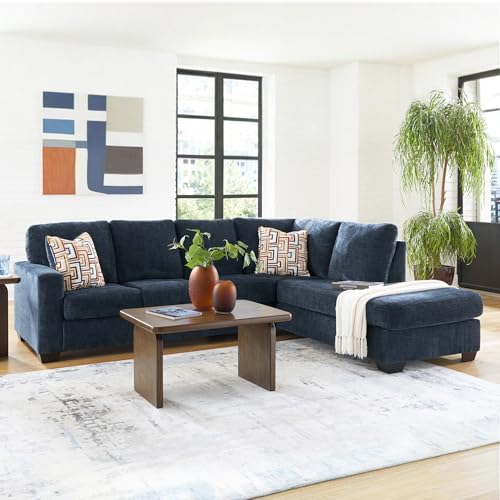 Image of Signature Design by Ashley 2-Piece Sectional Sofa with Chaise, Ink | Sag-resistant platform foundation, Durable 100% polyester chenille, 110-in width, 5-minute easy assembly, Aviemore Series