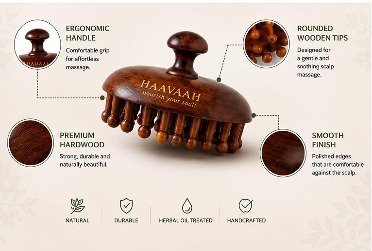 Image of 28 Tooth Natural Wooden Hair and Scalp Massager Comb - Herbal Oil Treated ,Stress Relief & Detox Shampoo Brush,Wet and Dry Application for Reducing Dandruff and Stimulates Hair Growth | Multifunctional Scalp Massager (1 Unit)