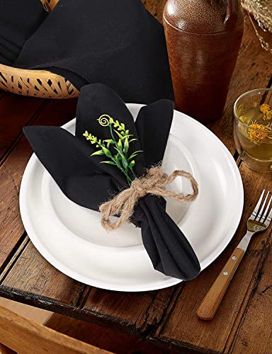 Image of Cotton Mercerised Dining Table Napkins, Set of 4, Solid Plain Colour, Heavy Weight,More Than 2 cm Mitered Hem,Washable at 40C (Black, 45 X 45 Cms)