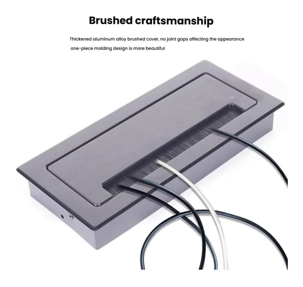 Przepust kablowy na biurko, przepust biurkowy do ukrywania kabli, wbudowana osłona otworu, organizery, osłony otworów kable ze szczotkami(Black,90x400mm)