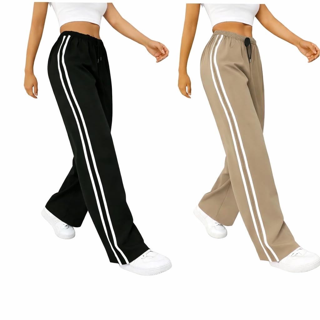 Women’s High Waist Track Pants with Side Stripe | Regular Fit Joggers for Workout, Gym, Yoga & Casual Wear-picture-48