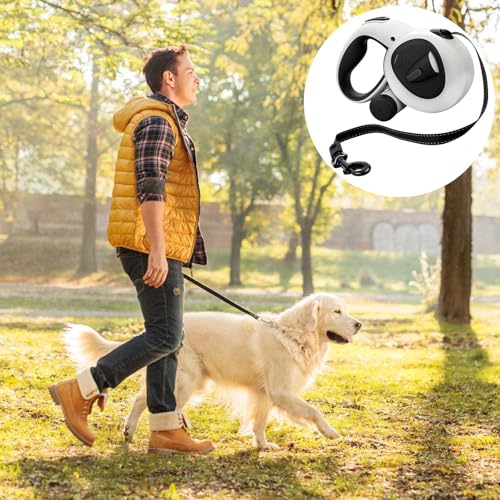 Einziehbare Hundeleine, 5m Hundeleine mit LED-Licht, Rollleine für Hunde bis 50kg, Robuste Haustierleine, Hundetrainingsleine, Hundekotbeutel Spender, Chew Proof Hundeleine für Nachtspaziergänge