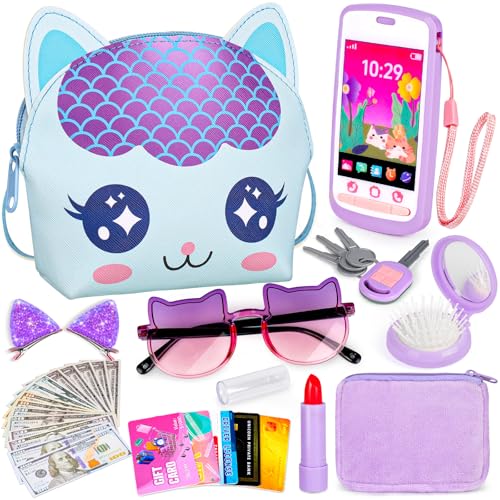 Oisacirg Play Purse with 30PCS Cat Kit Princess Toys for Toddler Girl 3-12