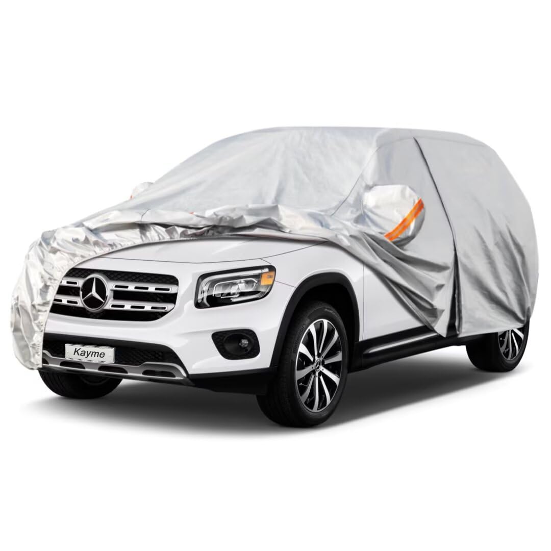 Kayme SUV Car Cover Fit for Mercedes-Benz GLB (2019-2025) Automobiles All Weather Waterproof, Outdoor Cover Sun Rain Protection, with Lock and Zipper Door.Silver