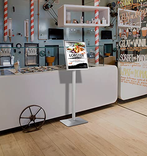 Displaysworker Adjustable Heavy Duty Pedestal Sign Holder Floor Stand,Sign Stand Poster Stand Aluminum Snap Open Frame,Standing Floor For 11X 17 Inch,Vertical/Horizontal View,Silver #TOP6