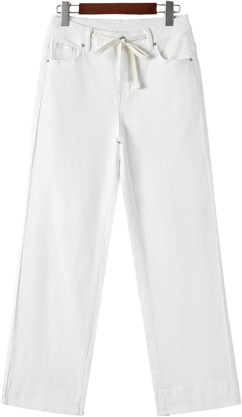 Sidefeel Women’s Wide Leg Jeans High Waisted Stretchy Straight Leg Baggy Drawstring Zimbaplatinum Denim Pants