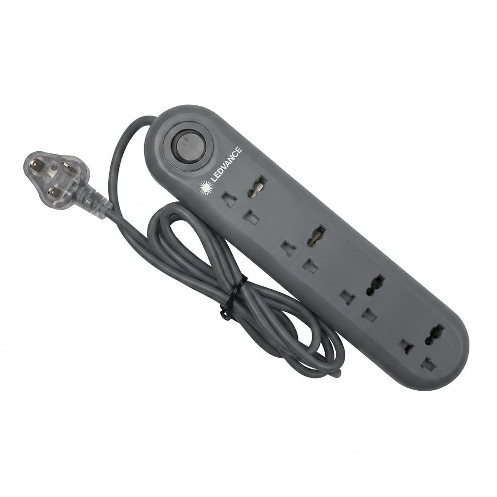 LEDVANCE 4 Sockets Powerstrip,2 Metre,with On/Off Indicator | Spike Guard for Home,Office, Electronic Devices,PC,Laptop Charging,Greyish Black-image-6