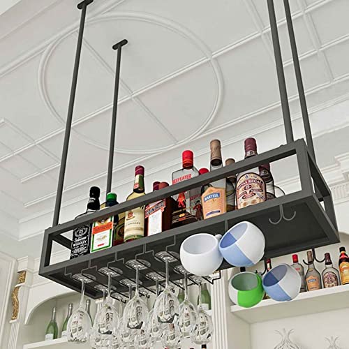 Estante para vinos Vintage rústico montado en la Pared Boca Abajo con Soporte para Copas de Vino para Colgar, Altura y Ancho Ajustables, estantes para vinos de Techo para portabotellas de Vi