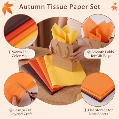 Image of woric 160 Sheets Fall Tissue Paper for Gift Bags 20 X 14 Inches