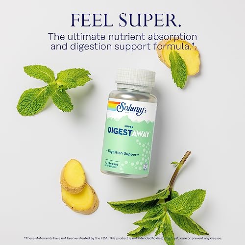 Image of SOLARAY Super Digestaway Digestive Enzymes - Pancreatin, Papain, Ginger, Pepsin, Betaine HCl, Aloe Vera, and More - Digestion & Nutrient Absorption Support - Lab Verified - 60 VegCaps