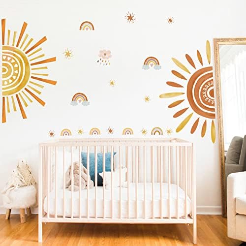 wondever Boho Rainbow Wall Stickers Large Sun and Clouds Peel and Stick Wall Art Decals for Baby Nursery Kids Bedroom Living Room 3 51mKy6 Fp7L. AC
