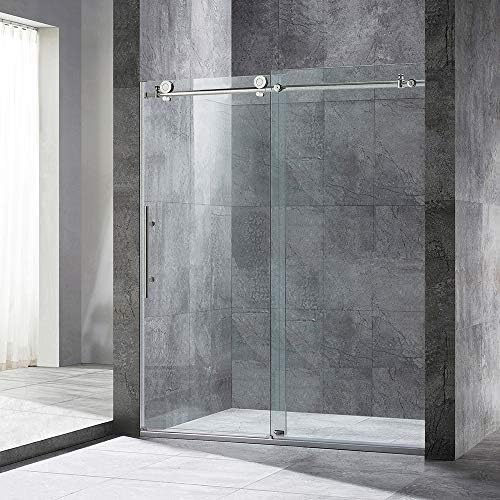 WOODBRIDGE Frameless Sliding Shower Door, 56" - 60" Width, 76" Height, 3/8" (10 mm) Clear Tempered Glass, Brushed Nickel Stainless Steel Finish. MBSDC6076-B (MBSDC6076 -B)