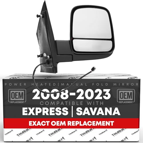 Passenger Side Mirror Compatible with 2008-2015 Chevrolet Express & GMC Savana 1500, 2008-2023 Express & Savana 2500 3500- Heated, Manual Folding, Dual Glass - 8H6P - OEM 15227437, 9551852, GM1321396