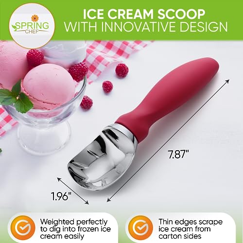 Image of Spring Chef Heavy Duty Metal Ice Cream Scoop with Comfortable Handle, Pink
