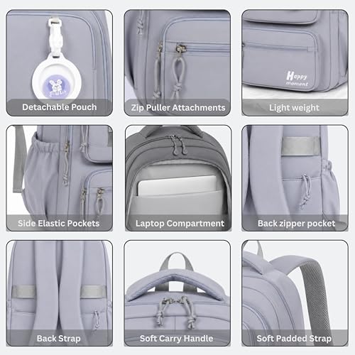 Image of Korean Style School & College Backpack with Detachable Pouch | 18 Inch Large capacity bag for Girls & Boys Age of 12-16 years | Best for School, Tution, Travel, Camping