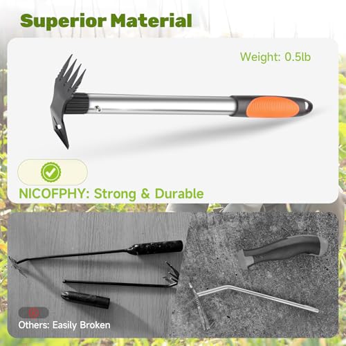 NICOFPHY Weed Puller Tool 2 Pack, 2 in 1 Manual Weeding Rake and Garden Hoe, 17" Uprooting Weeder Remover Tool for Yard Lawn Patio and Garden, Portable Gardening Hand Tools for Veggies Flower Planting — view 4