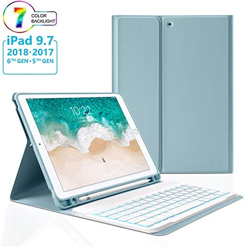 Ipad Tastatur-Hülle 9,7", 7 Farben Von Hinten Beleuchtet Magnetische Abnehmbare Drahtlose Bluetooth-Tastatur Mit Stifthalter Für Apple Ipad 9,7