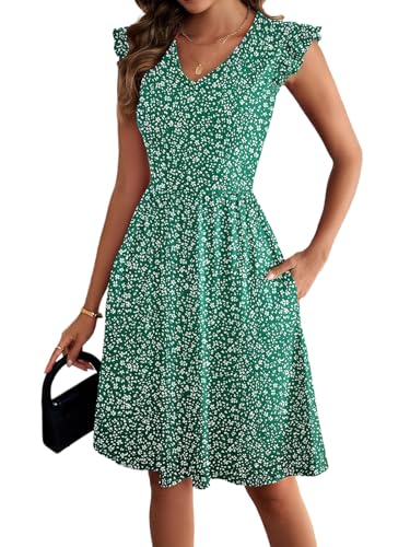 Image of HELYO Women's Summer Dresses Cute V Neck Ruffle Sleeve Cocktail Short Work Casual Dress with Pockets 648
